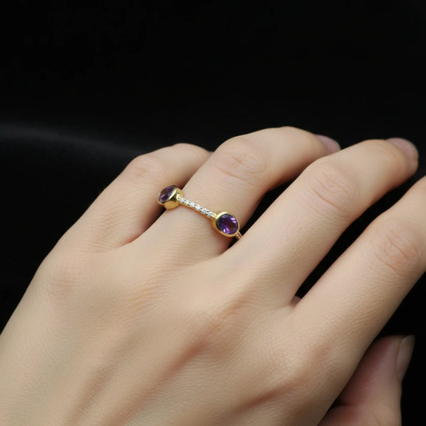 Natural Amethyst four stone Band Dainty Ring