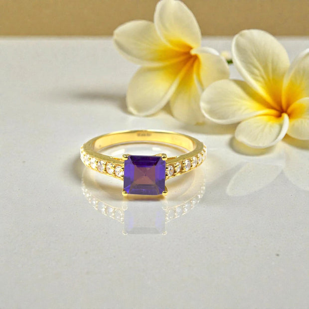 Princess Cut Amethyst Moissanite ring
