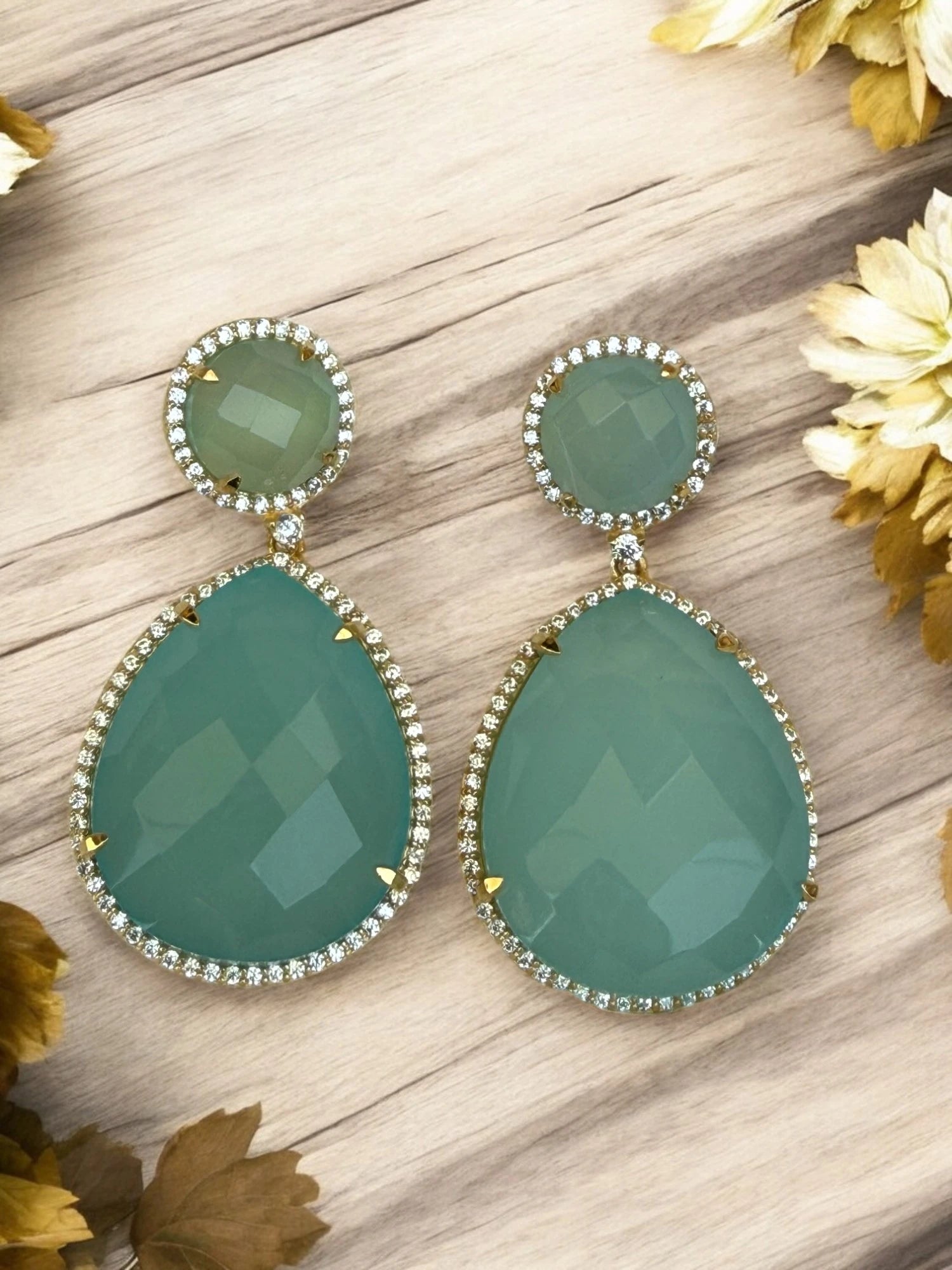 Mint blossom aqua green dangle earrings