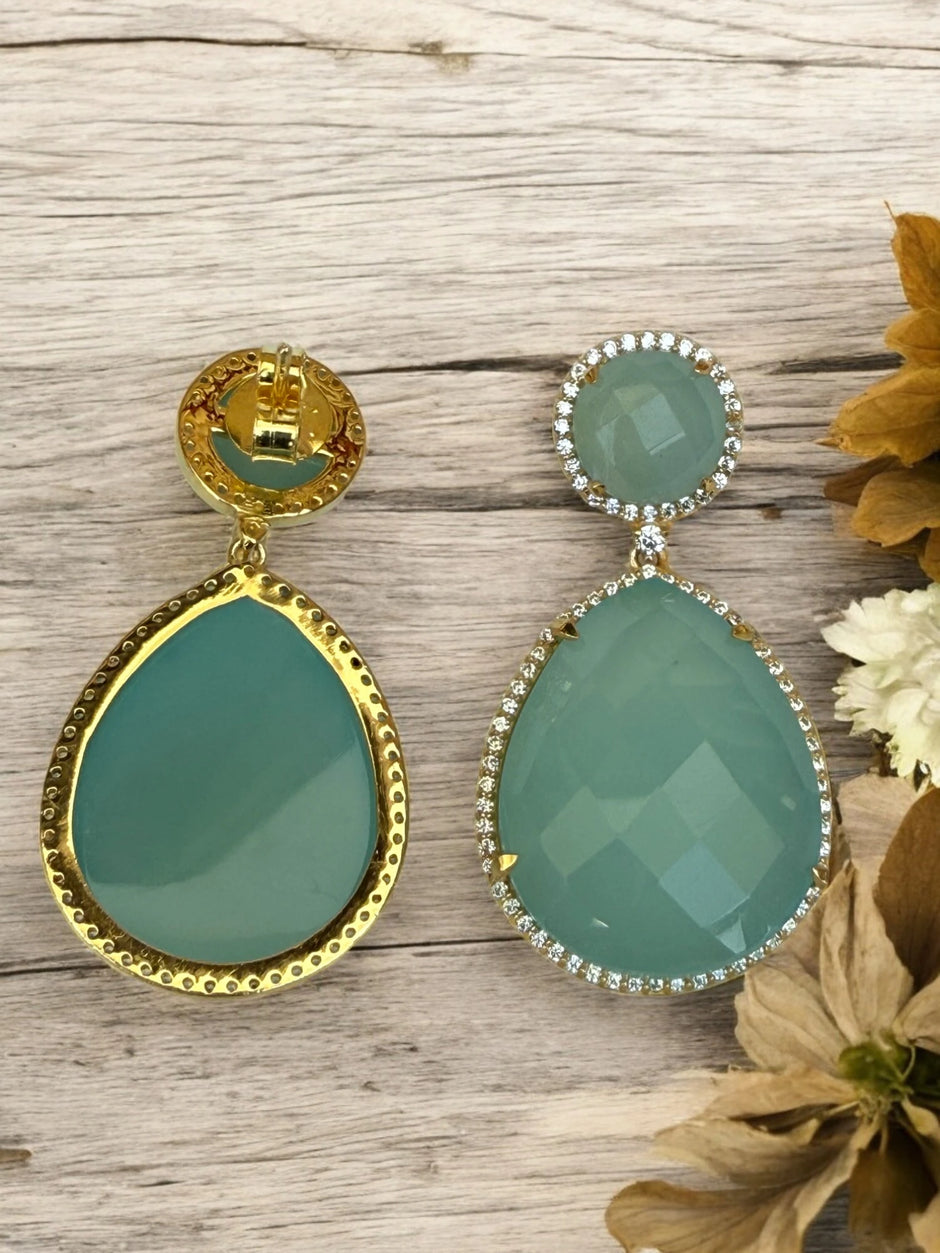 Mint blossom aqua green dangle earrings