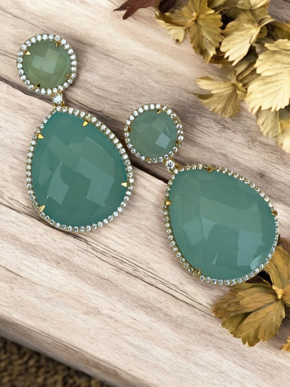 Mint blossom aqua green dangle earrings