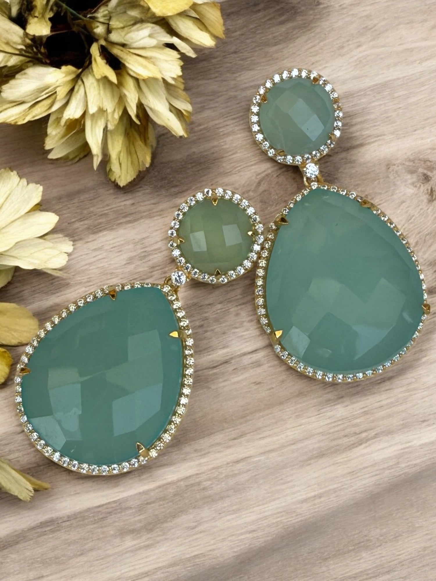 Mint blossom aqua green dangle earrings