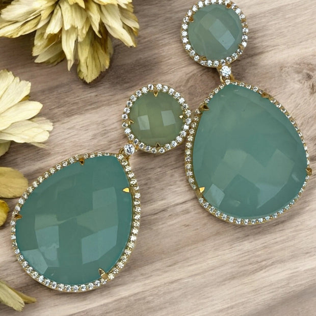 Mint blossom aqua green dangle earrings