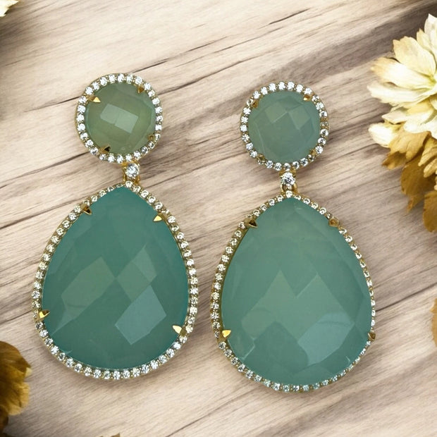 Mint blossom aqua green dangle earrings