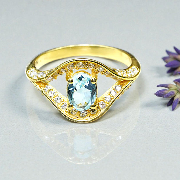 Aqua marine Evil eye Ring RG-GM-AQ-SL-028