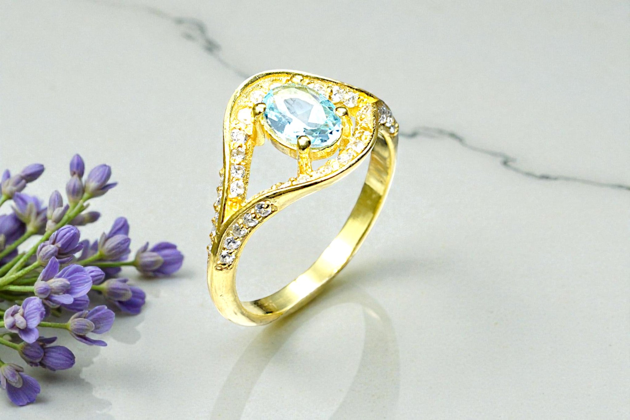 Aqua marine Evil eye Ring RG-GM-AQ-SL-028
