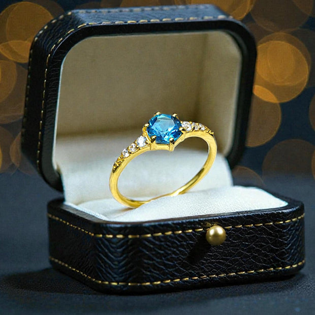 Round Cut Natural Blue Topaz Art Deco Ring RG-GM-BT-SL-030