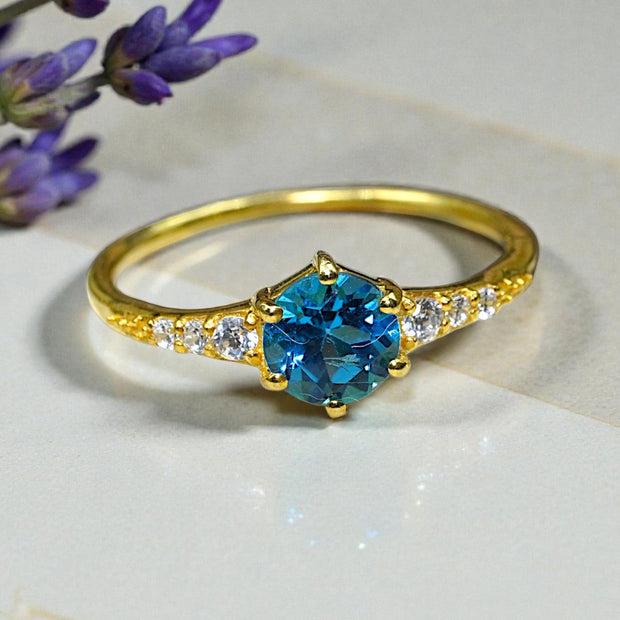 Round Cut Natural Blue Topaz Art Deco Ring RG-GM-BT-SL-030