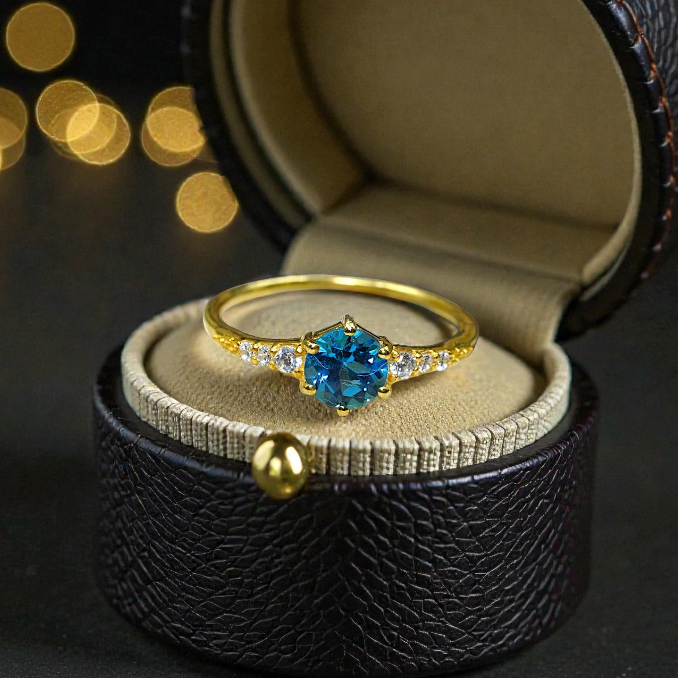 Round Cut Natural Blue Topaz Art Deco Ring RG-GM-BT-SL-030