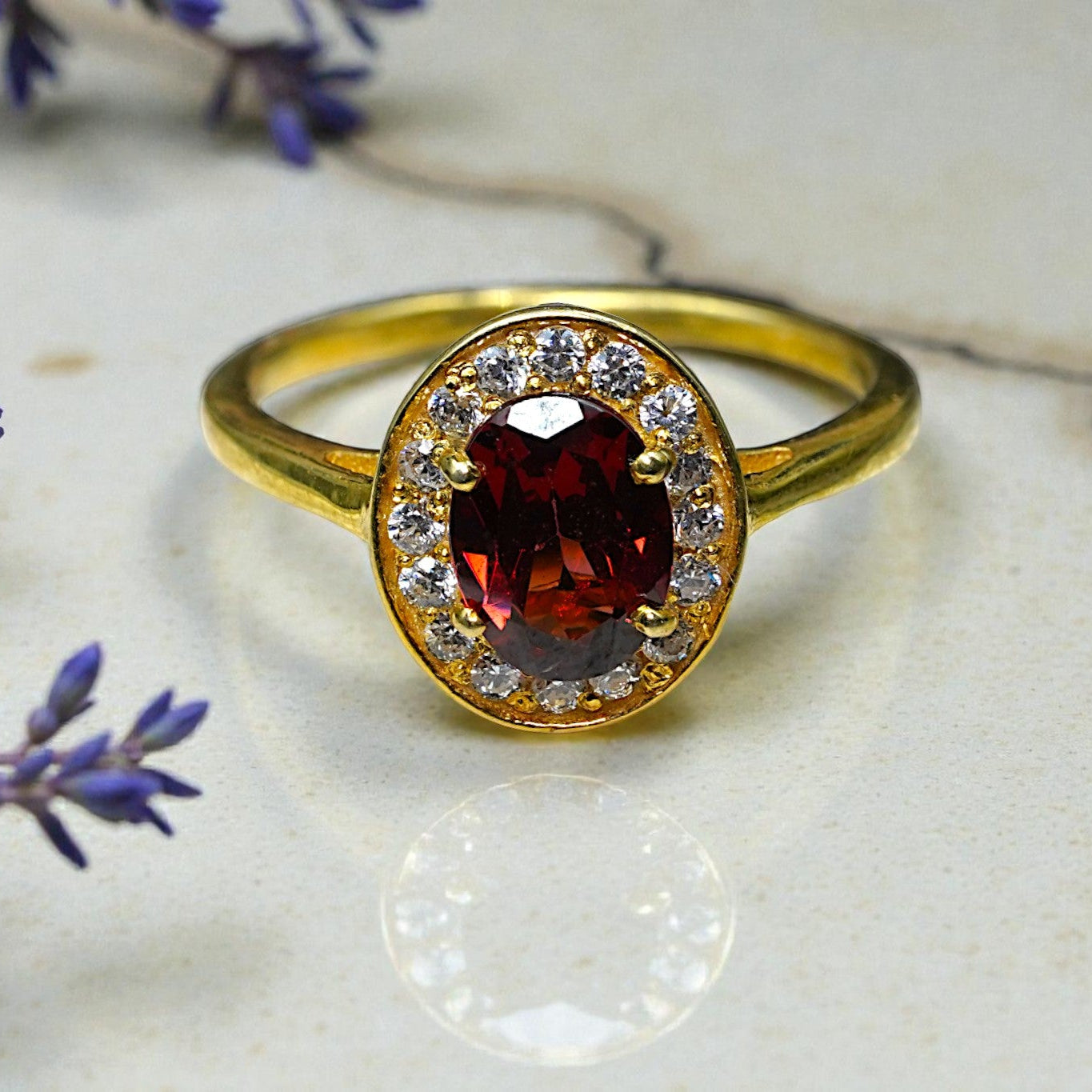 Natural Garnet Halo Ring RG-GM-GR-SL-039