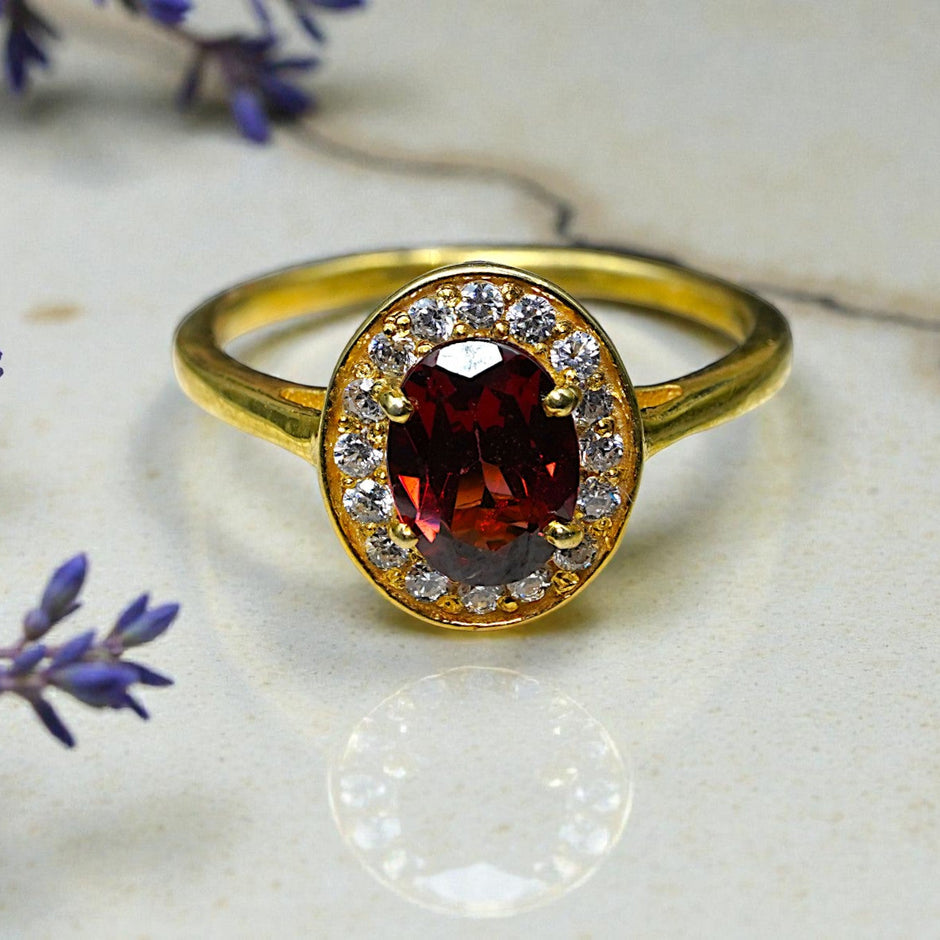 Natural Garnet Halo Ring RG-GM-GR-SL-039