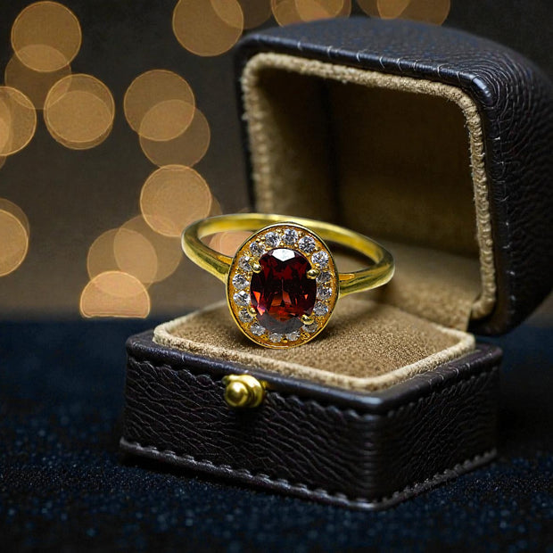 Natural Garnet Halo Ring RG-GM-GR-SL-039