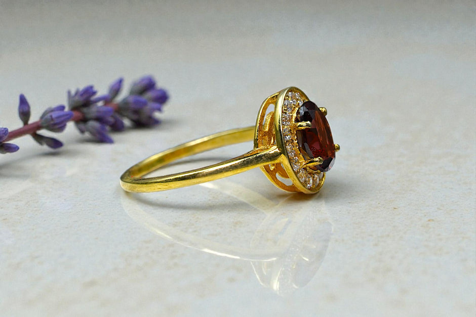 Natural Garnet Halo Ring RG-GM-GR-SL-039