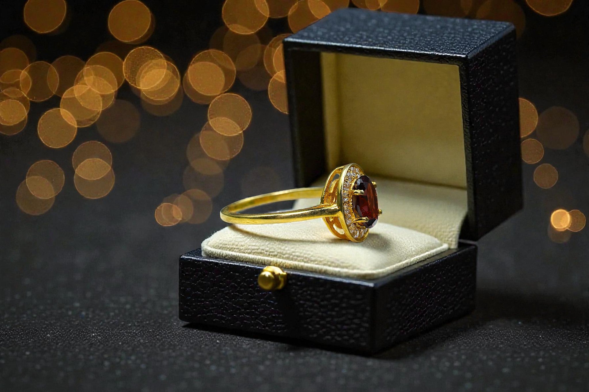 Natural Garnet Halo Ring RG-GM-GR-SL-039