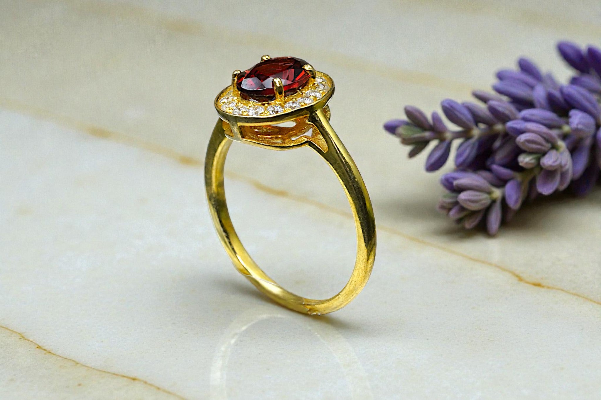 Natural Garnet Halo Ring RG-GM-GR-SL-039