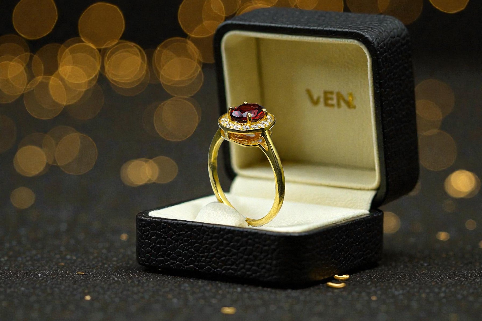 Natural Garnet Halo Ring RG-GM-GR-SL-039