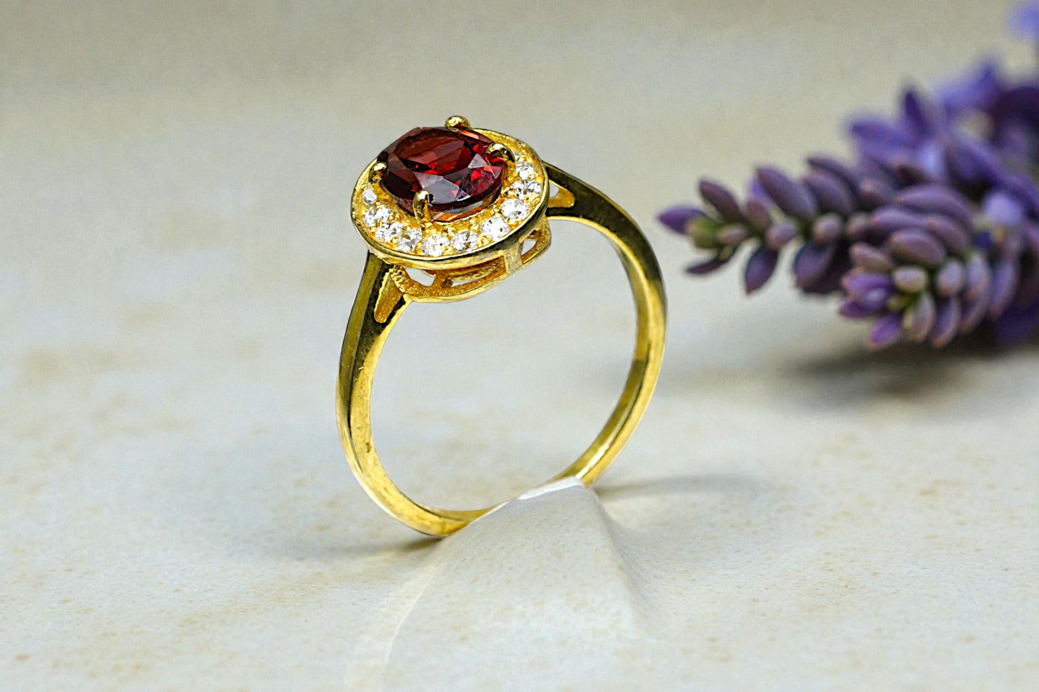 Natural Garnet Halo Ring RG-GM-GR-SL-039