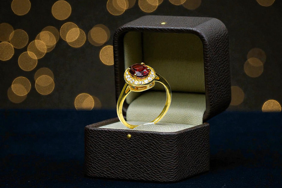 Natural Garnet Halo Ring RG-GM-GR-SL-039