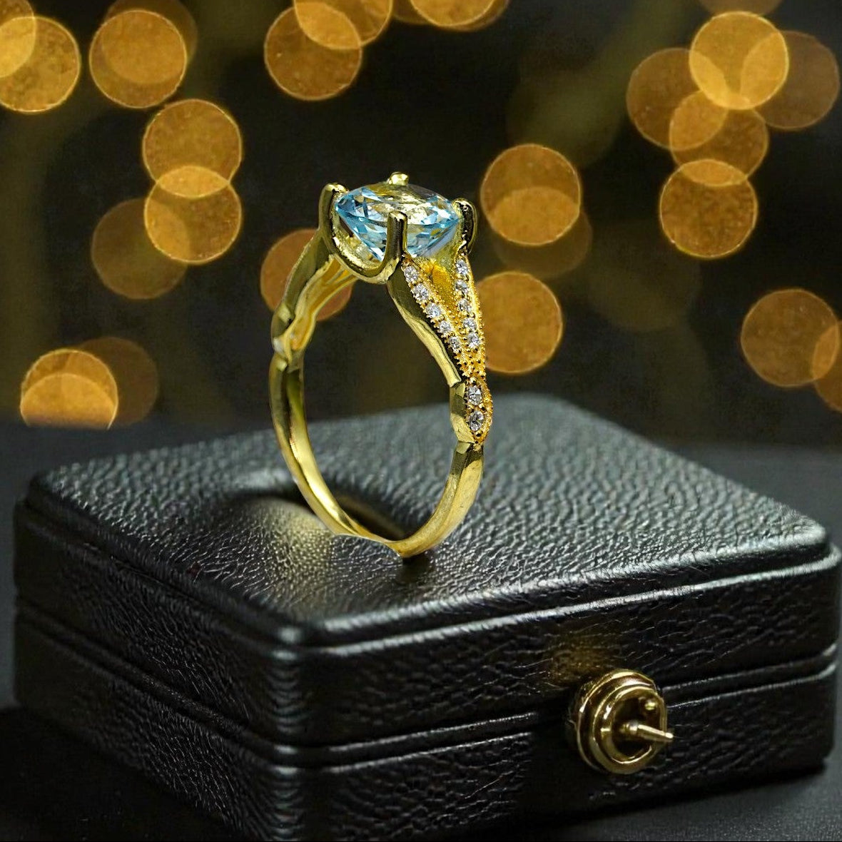 Round Cut Natural aqua marine Art Deco Ring RG-GM-AQ-SL-027