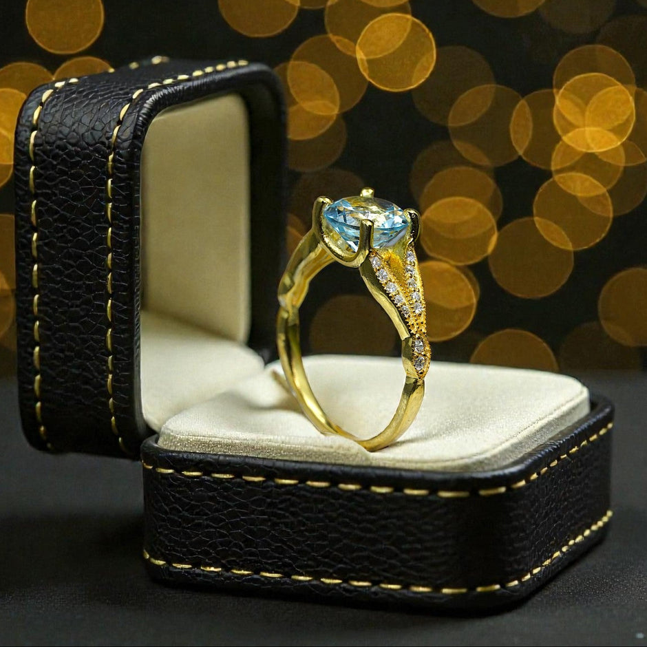 Round Cut Natural aqua marine Art Deco Ring RG-GM-AQ-SL-027