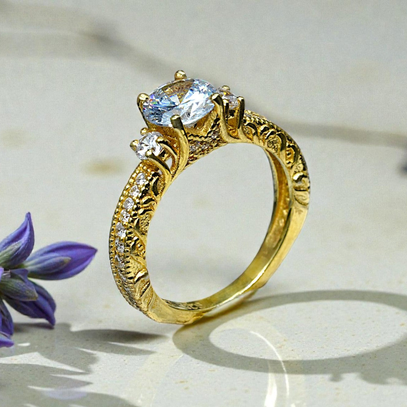 Round Cut Natural Blue Topaz Art Deco Ring RG-GM-BT-SL-029