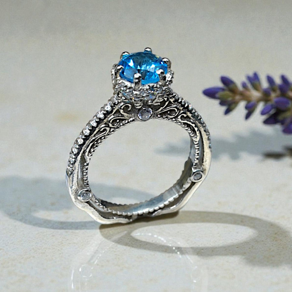 Natural Blue Topaz Art Deco  Ring RG-GM-BT-SL-032