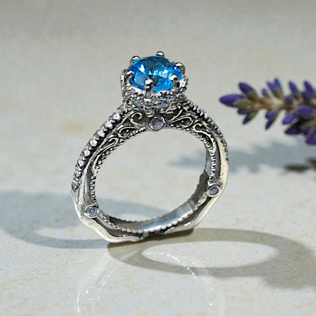 Natural Blue Topaz Art Deco  Ring RG-GM-BT-SL-032