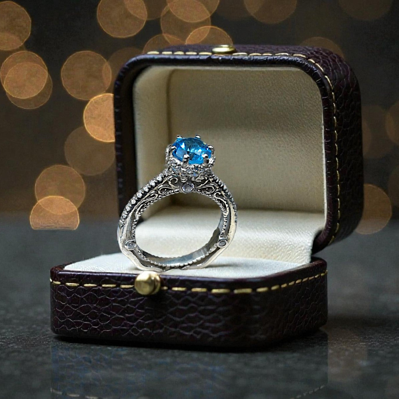 Natural Blue Topaz Art Deco  Ring RG-GM-BT-SL-032
