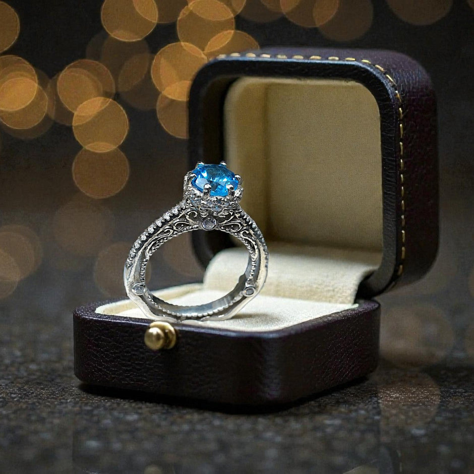 Natural Blue Topaz Art Deco  Ring RG-GM-BT-SL-032