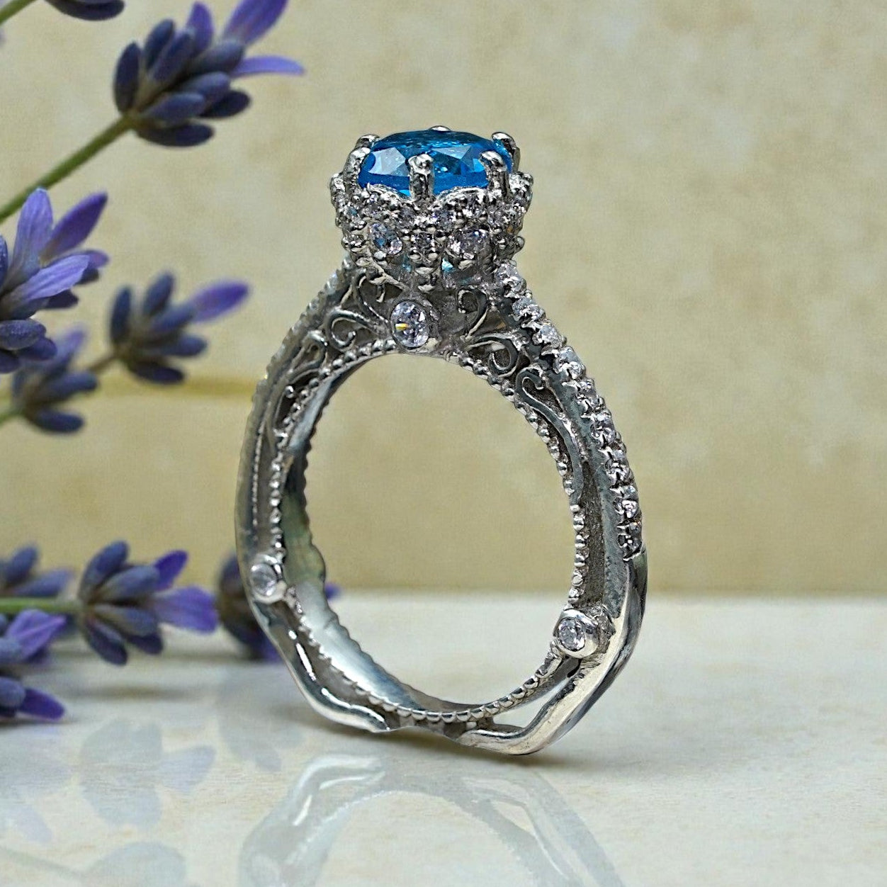 Natural Blue Topaz Art Deco  Ring RG-GM-BT-SL-032