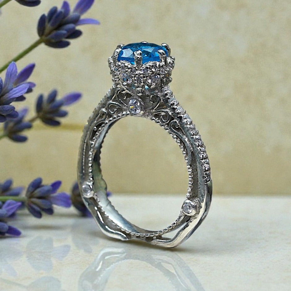 Natural Blue Topaz Art Deco  Ring RG-GM-BT-SL-032