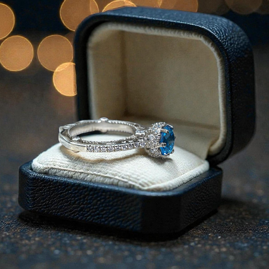 Natural Blue Topaz Art Deco  Ring RG-GM-BT-SL-032
