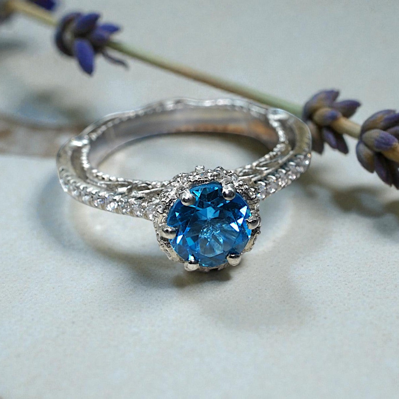 Natural Blue Topaz Art Deco  Ring RG-GM-BT-SL-032