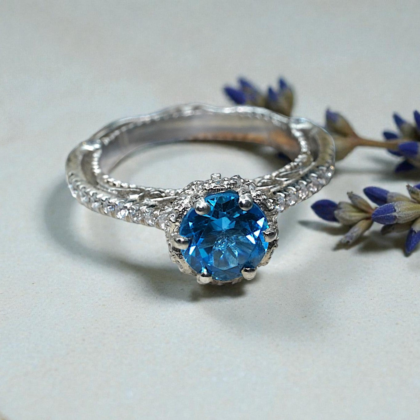Natural Blue Topaz Art Deco  Ring RG-GM-BT-SL-032