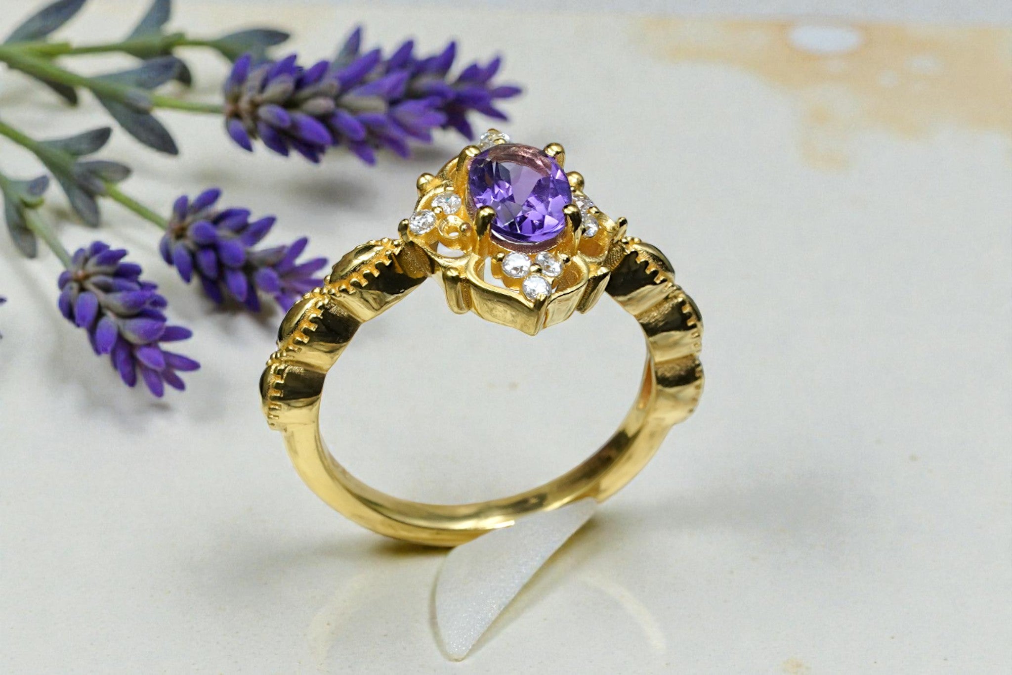 Oval Cut Natural Lavender Amethyst Bridal Ring RG-SL-GM-AT-001