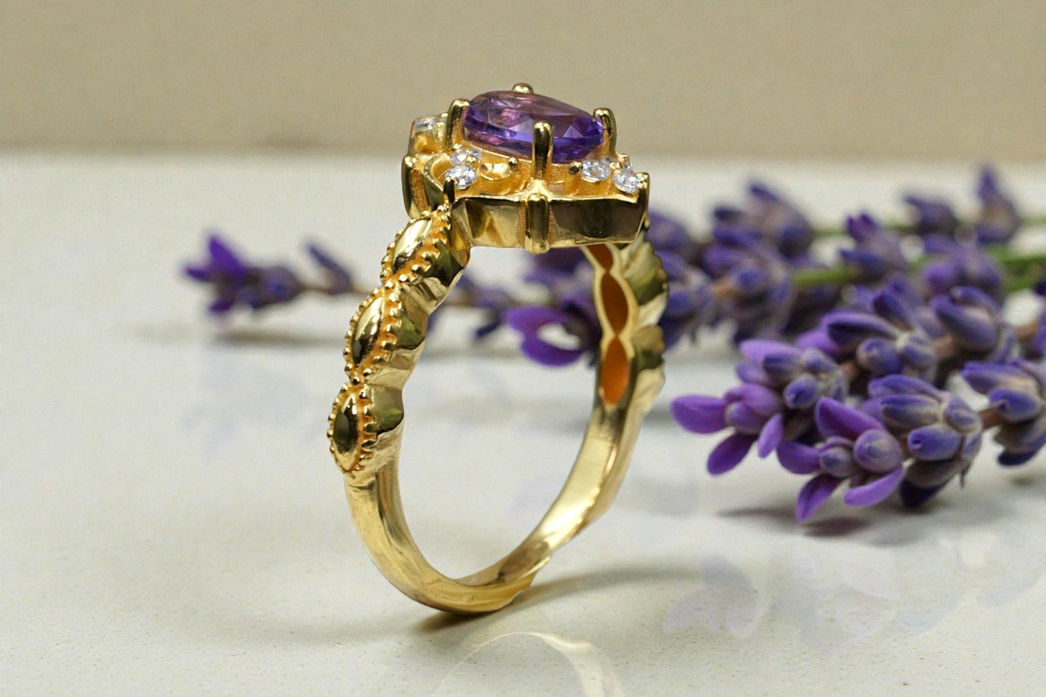 Oval Cut Natural Lavender Amethyst Bridal Ring RG-SL-GM-AT-001