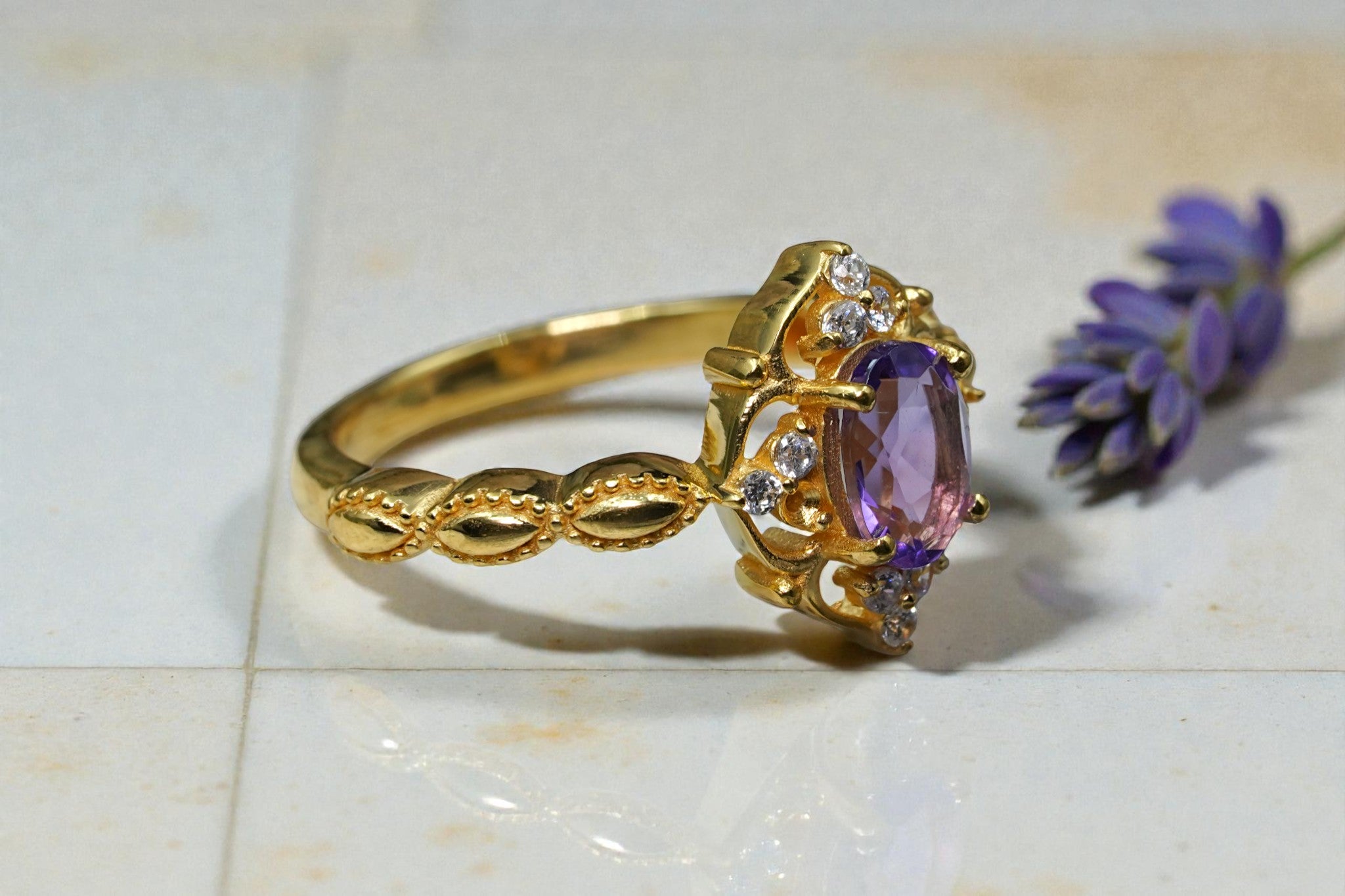 Oval Cut Natural Lavender Amethyst Bridal Ring RG-SL-GM-AT-001