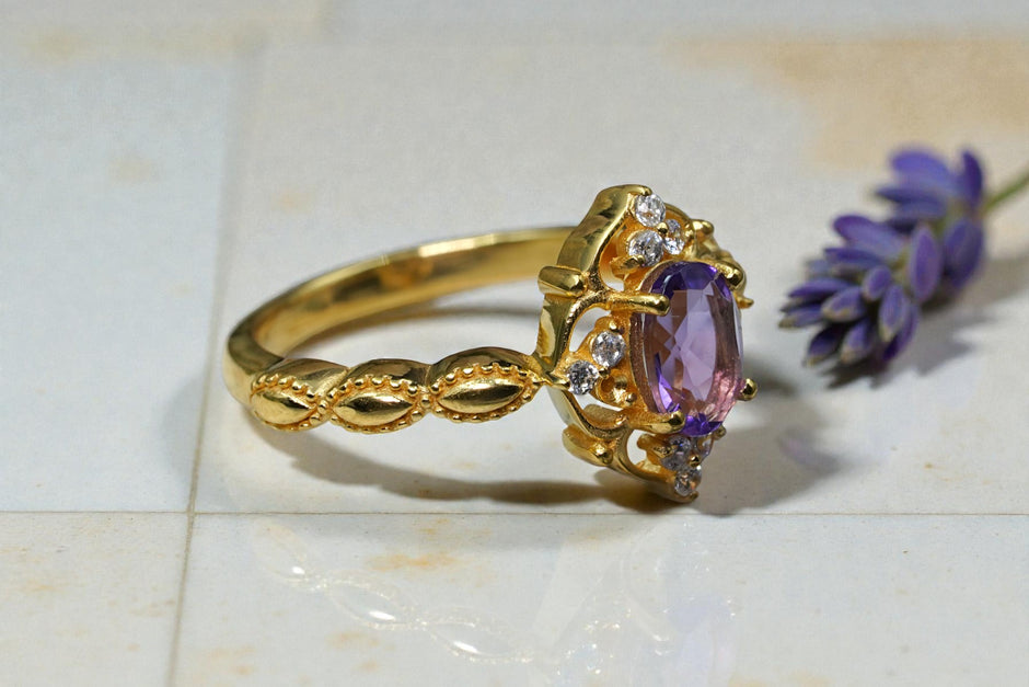 Oval Cut Natural Lavender Amethyst Bridal Ring RG-SL-GM-AT-001