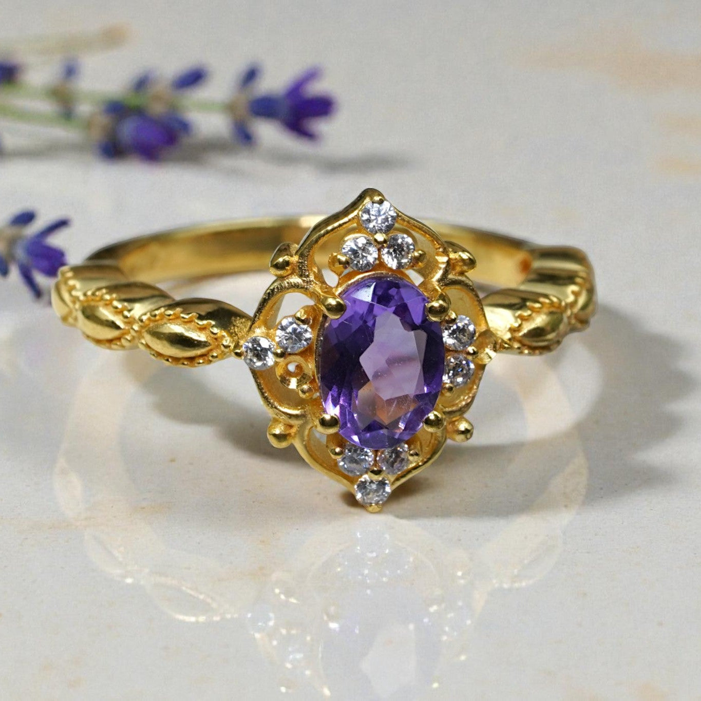 Oval Cut Natural Lavender Amethyst Bridal Ring RG-SL-GM-AT-001