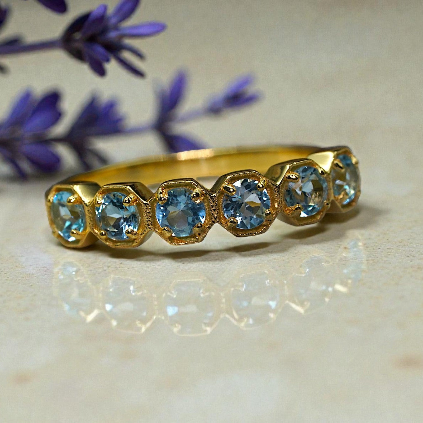 Round Cut Natural Blue Topaz Eternity Band RG-GM-BT-SL-036