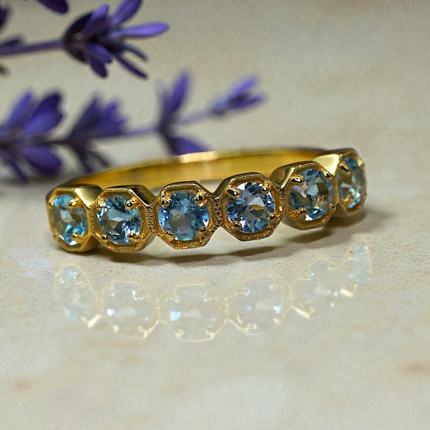 Round Cut Natural Blue Topaz Eternity Band RG-GM-BT-SL-036