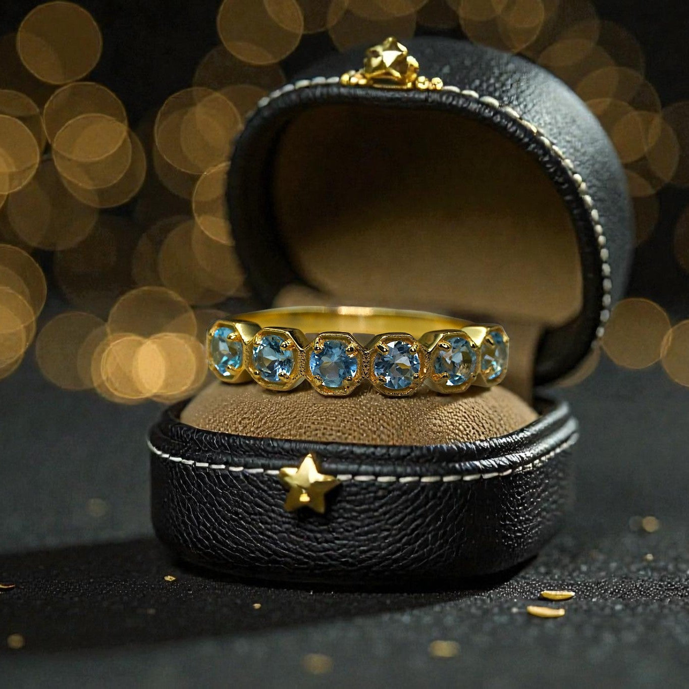 Round Cut Natural Blue Topaz Eternity Band RG-GM-BT-SL-036