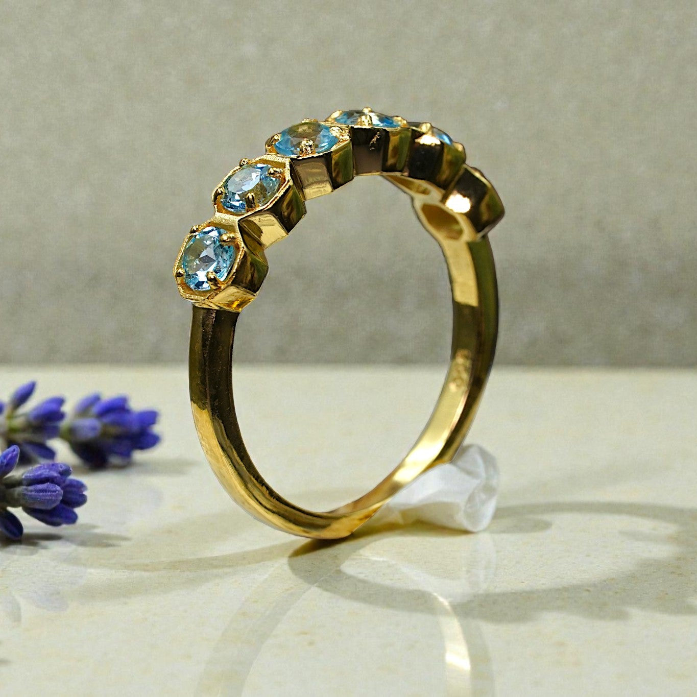 Round Cut Natural Blue Topaz Eternity Band RG-GM-BT-SL-036