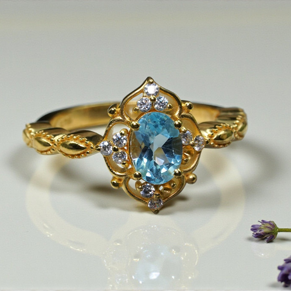 Oval Cut Natural Blue Topaz Bridal Ring RG-SL-GM-BT-002
