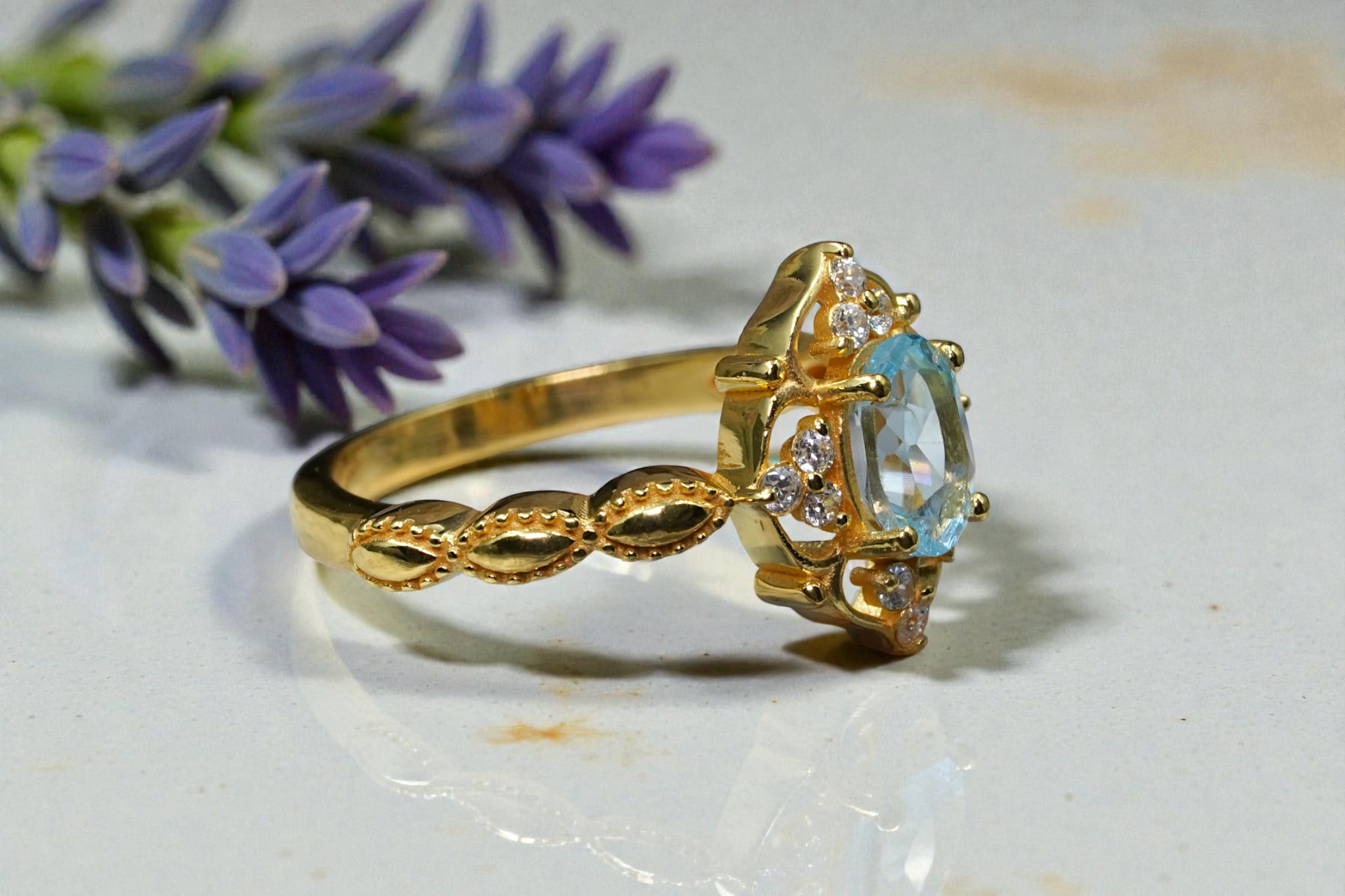 Oval Cut Natural Blue Topaz Bridal Ring RG-SL-GM-BT-002