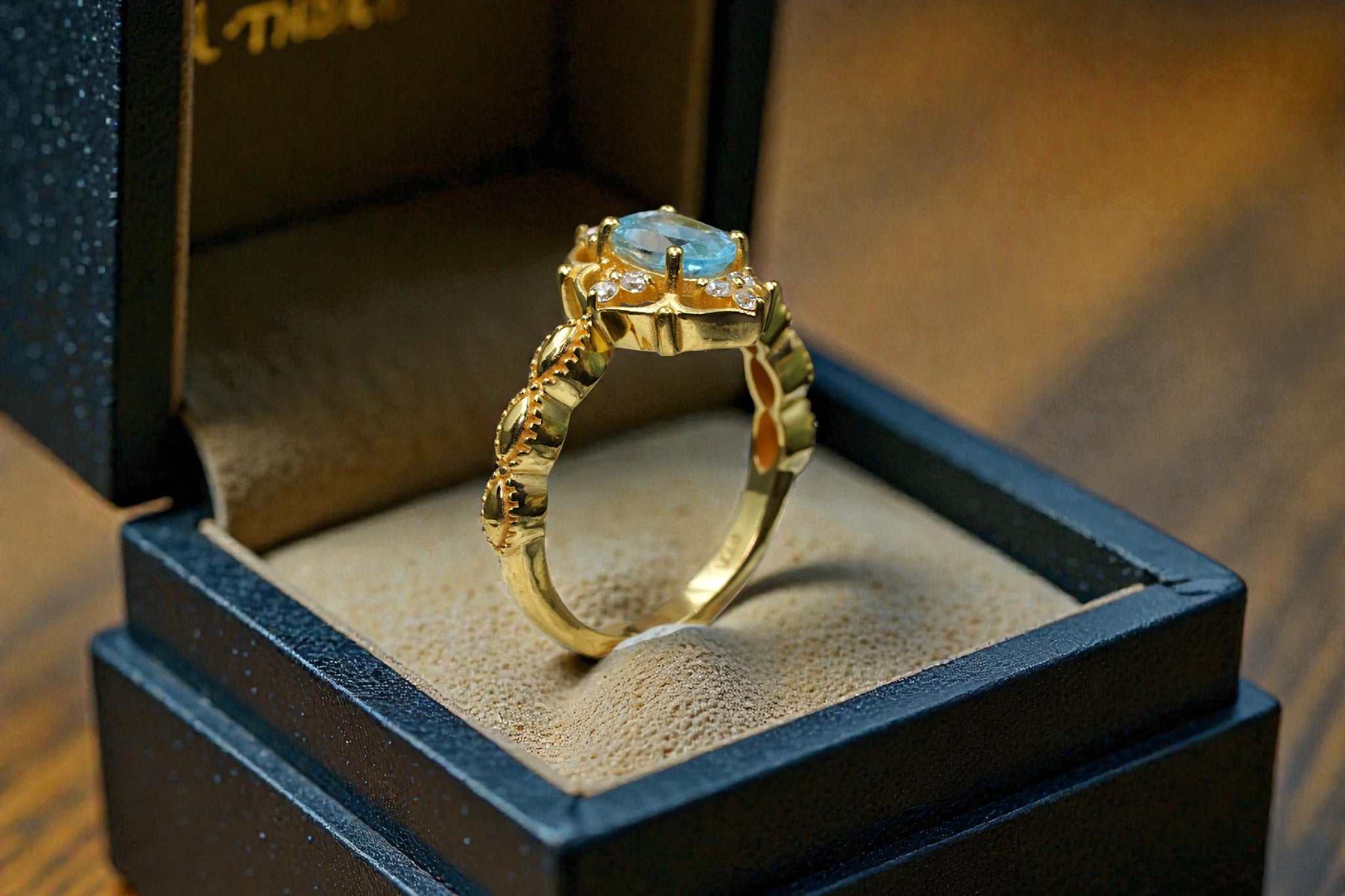 Oval Cut Natural Blue Topaz Bridal Ring RG-SL-GM-BT-002