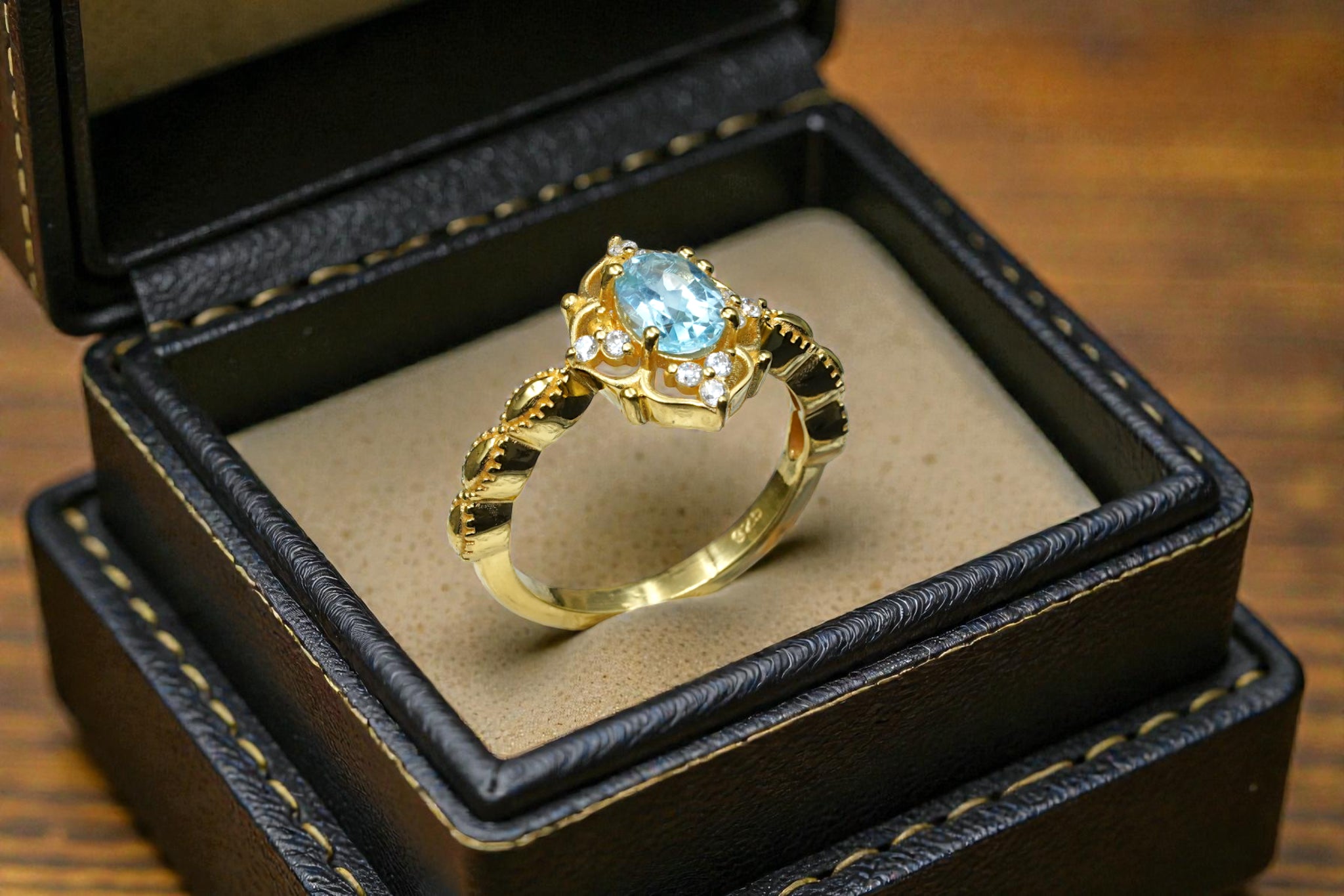 Oval Cut Natural Blue Topaz Bridal Ring RG-SL-GM-BT-002
