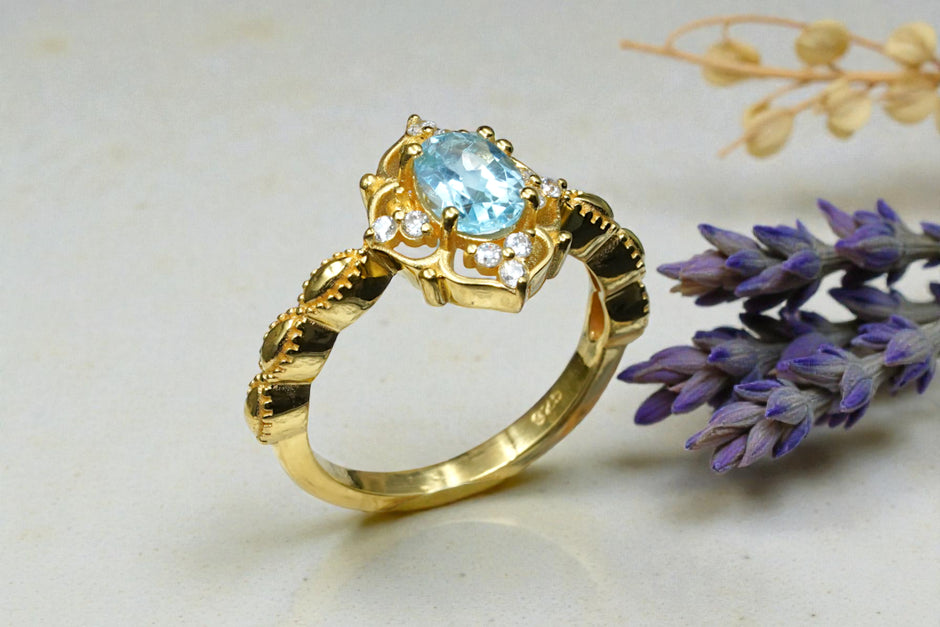Oval Cut Natural Blue Topaz Bridal Ring RG-SL-GM-BT-002