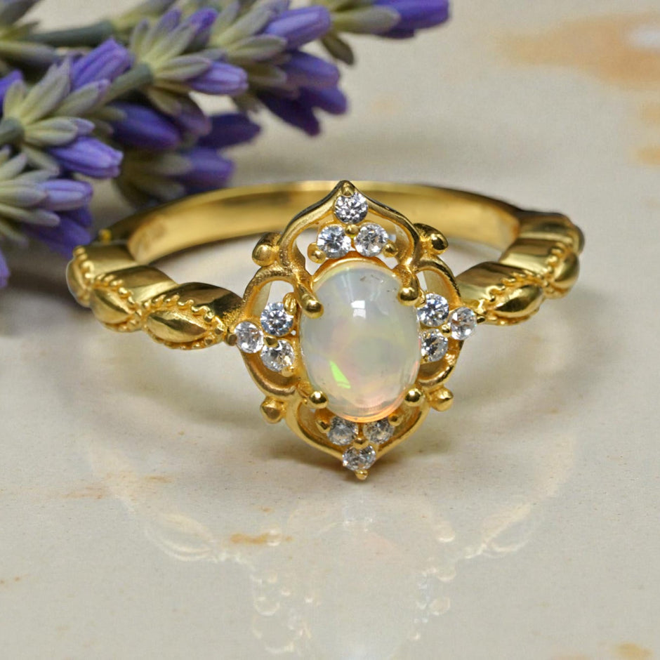 Oval Cut Natural opal Bridal Ring RG-SL-GM-OP-003