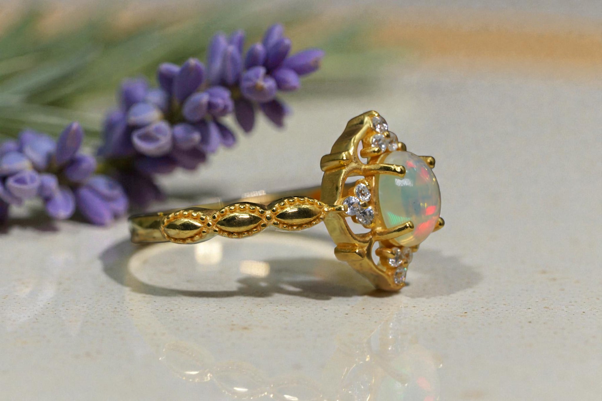 Oval Cut Natural opal Bridal Ring RG-SL-GM-OP-003